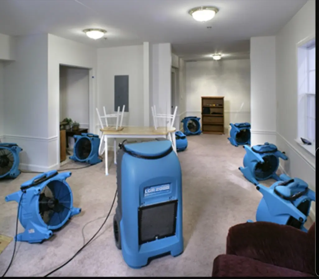 Air movers and dehumidifier setup for Water Damage Restoration in Tacoma